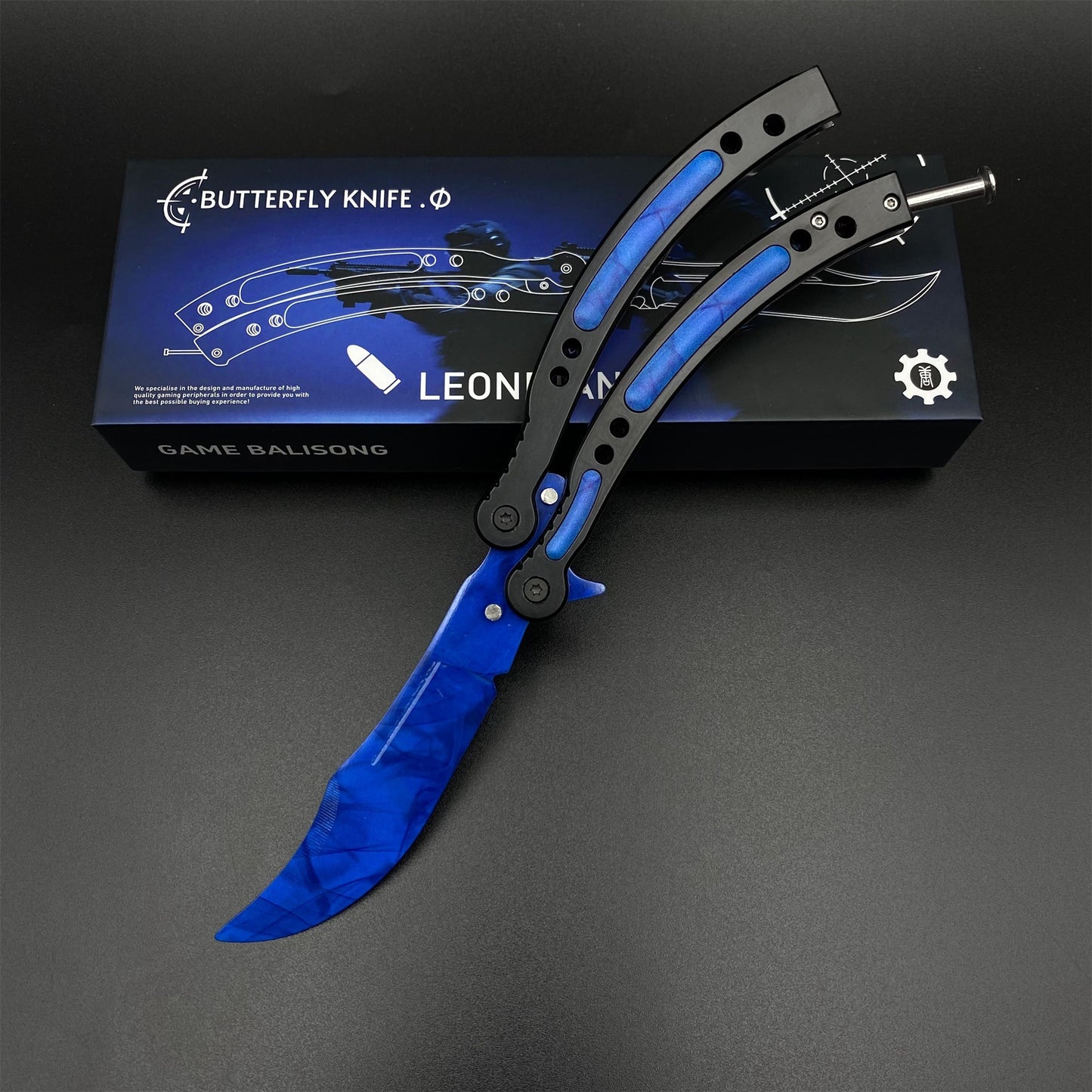 CS Butterfly Knife Blue Doppler Unsharpened Balisong Trainer - Dull Blade Replica