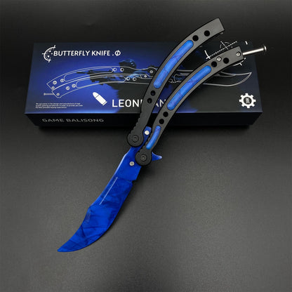 CS Butterfly Knife Blue Doppler Unsharpened Balisong Trainer - Dull Blade Replica