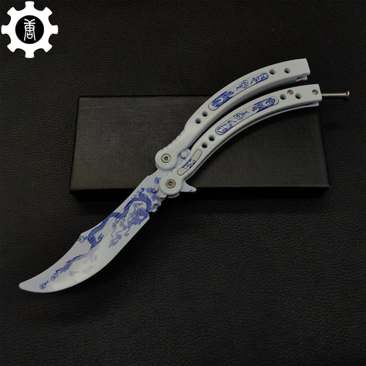 Game Butterfly Knife Azure Dragon Balisong White Handle