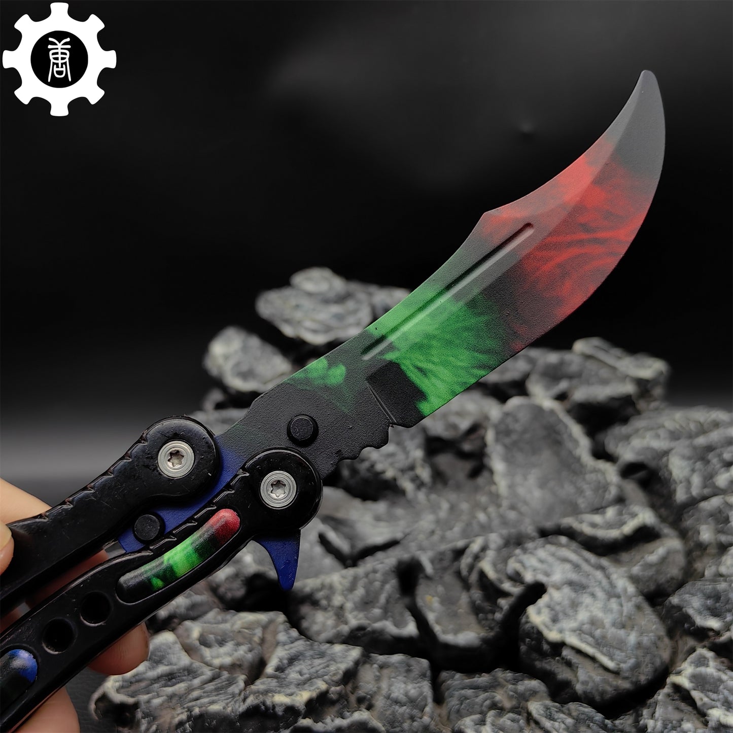 Game Butterfly Knife Green Red Pattern Metal Balisong Trainer