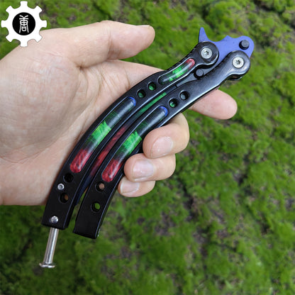 Game Butterfly Knife Green Red Pattern Metal Balisong Trainer