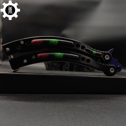 Game Butterfly Knife Green Red Pattern Metal Balisong Trainer