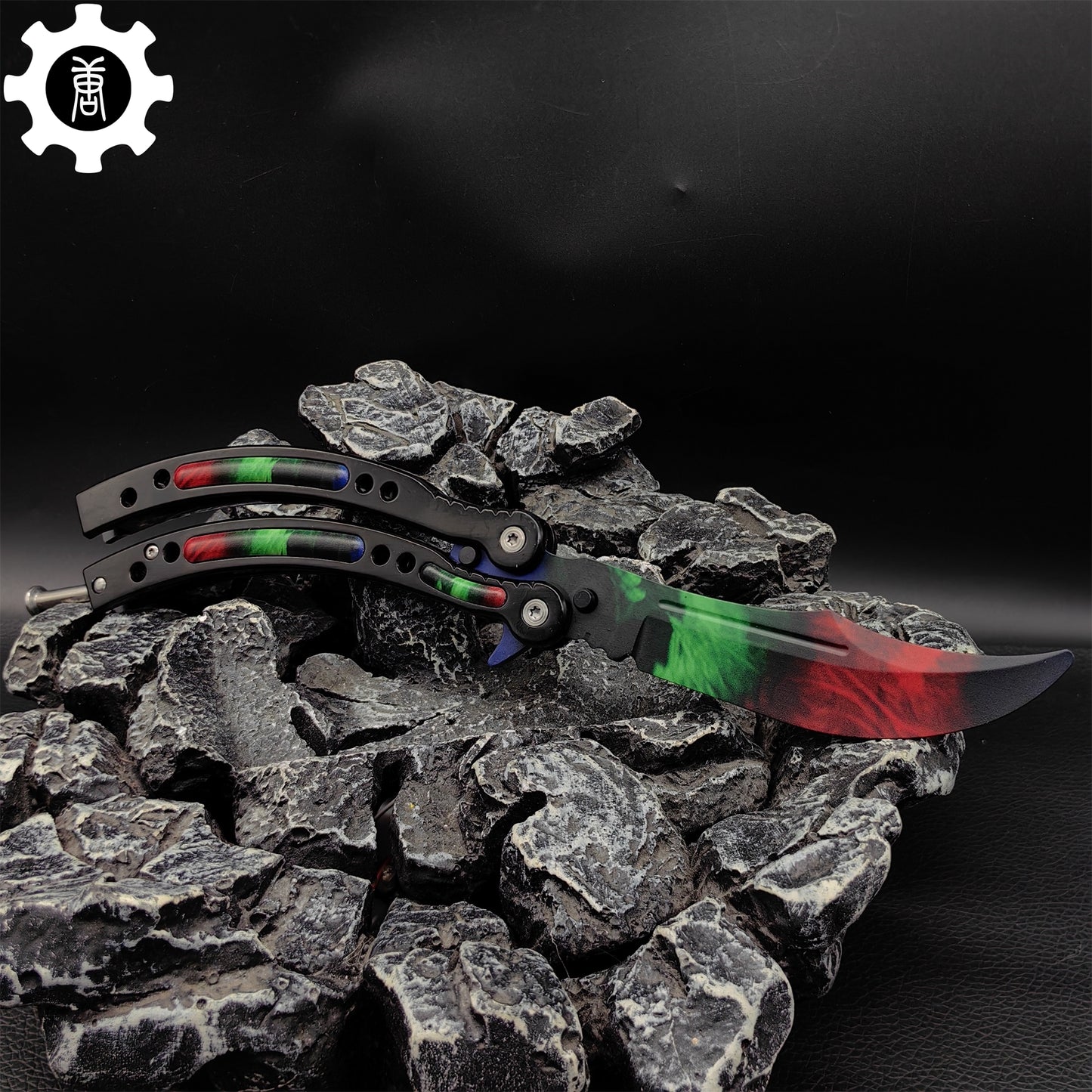Game Butterfly Knife Green Red Pattern Metal Balisong Trainer
