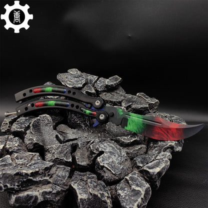 Game Butterfly Knife Green Red Pattern Metal Balisong Trainer