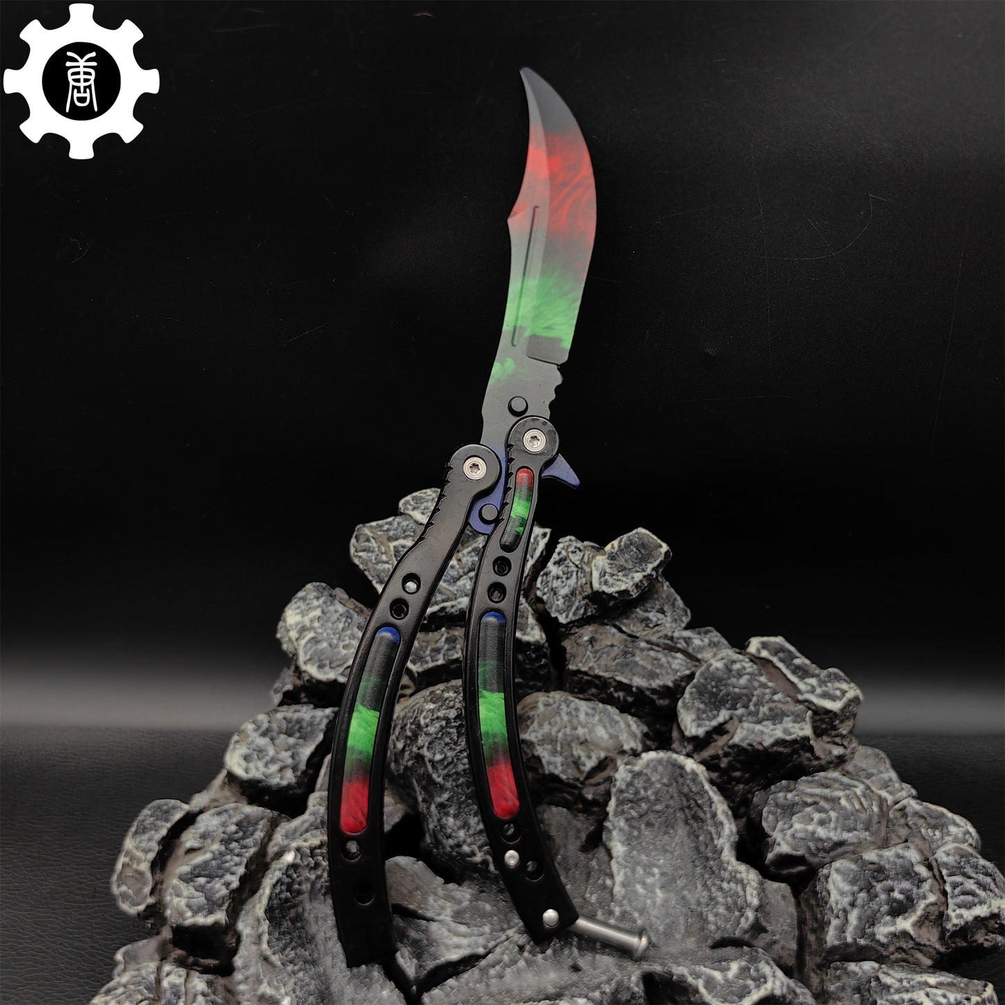 Game Butterfly Knife Green Red Pattern Metal Balisong Trainer