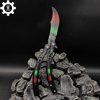 Game Butterfly Knife Green Red Pattern Metal Balisong Trainer