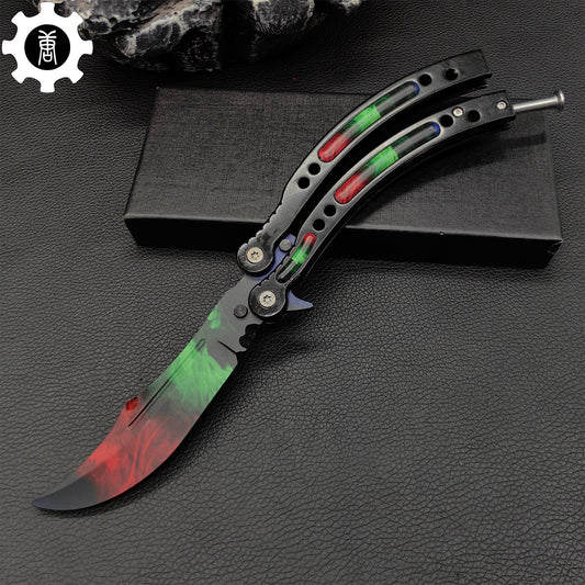 Game Butterfly Knife Green Red Pattern Metal Balisong Trainer