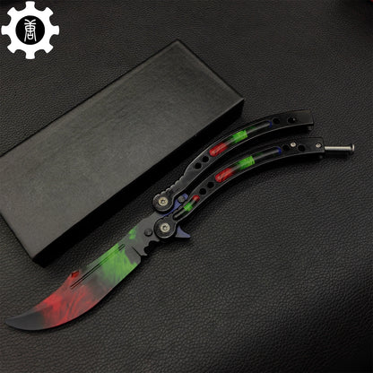 Game Butterfly Knife Green Red Pattern Metal Balisong Trainer