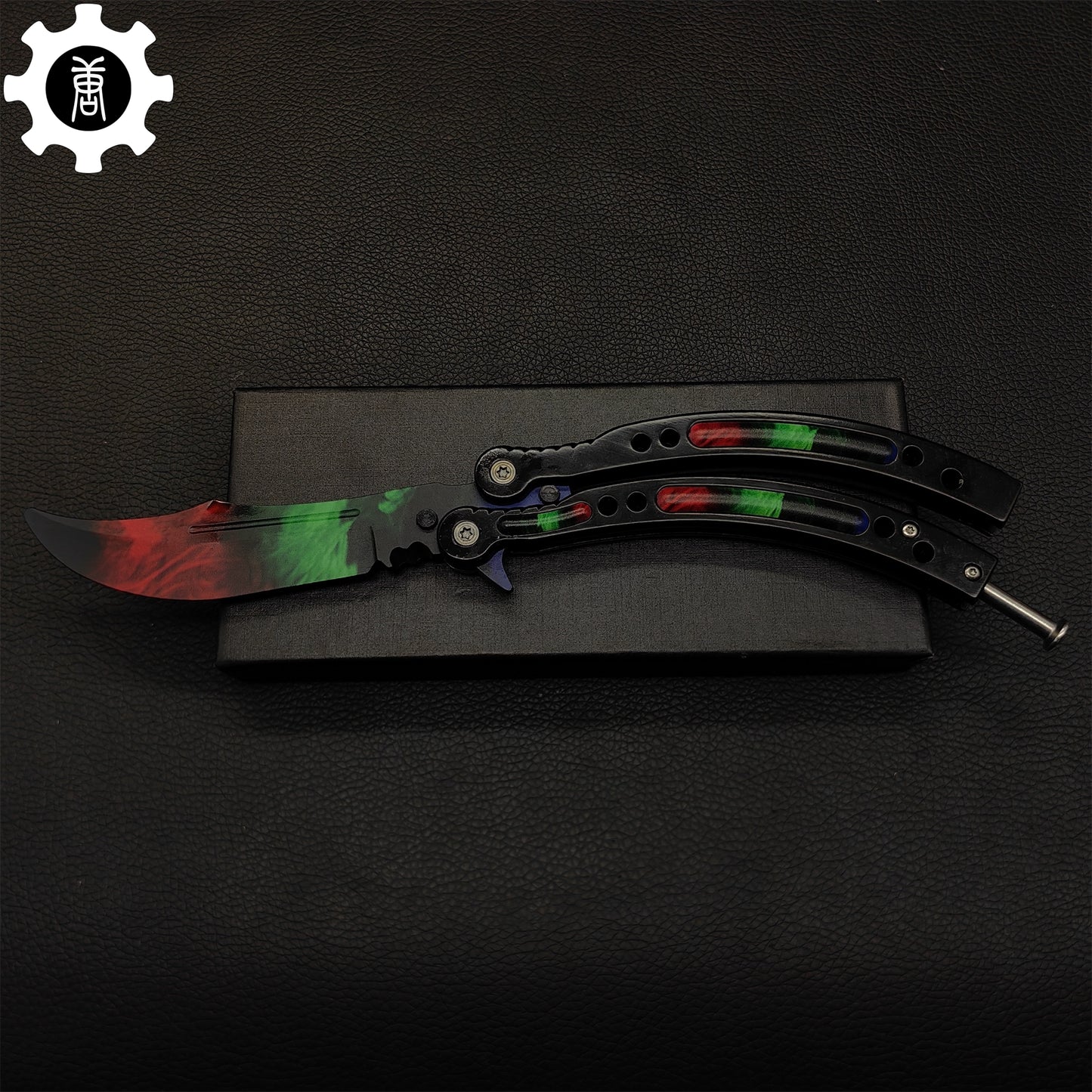Game Butterfly Knife Green Red Pattern Metal Balisong Trainer