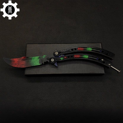 Game Butterfly Knife Green Red Pattern Metal Balisong Trainer