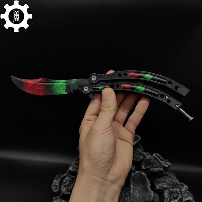 Game Butterfly Knife Green Red Pattern Metal Balisong Trainer