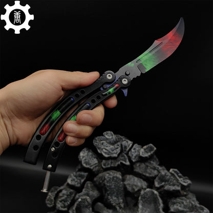 Game Butterfly Knife Green Red Pattern Metal Balisong Trainer
