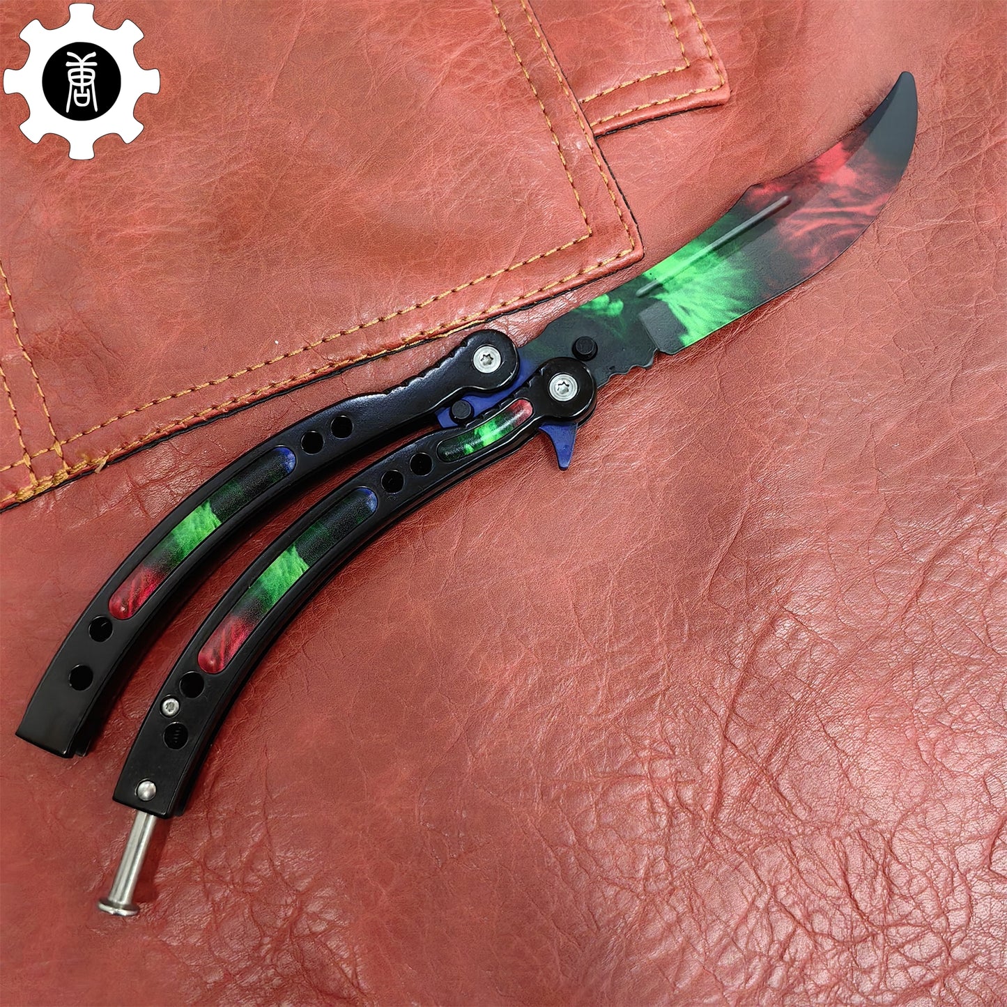 Game Butterfly Knife Green Red Pattern Metal Balisong Trainer