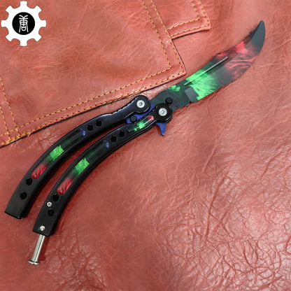 Game Butterfly Knife Green Red Pattern Metal Balisong Trainer