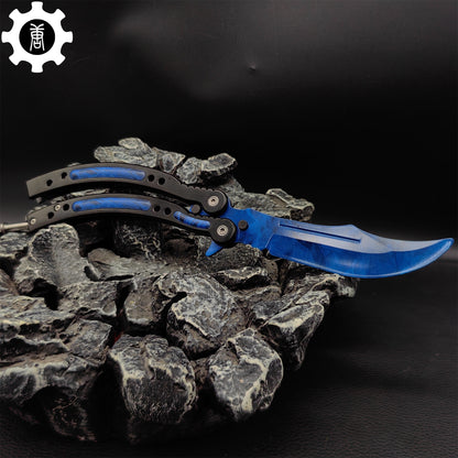 Doppler Sapphire Balisong Game Butterfly Knife 