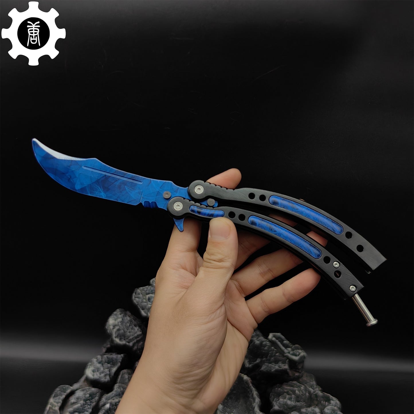 Doppler Sapphire Balisong Game Butterfly Knife 
