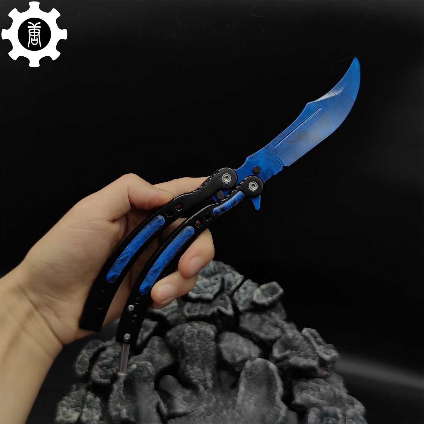 Doppler Sapphire Balisong Game Butterfly Knife 