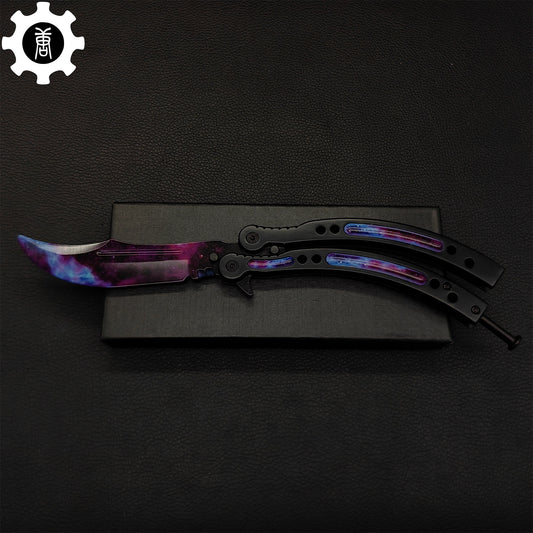 Galaxy Black Balisong Metal Butterfly Knife Game Prop 