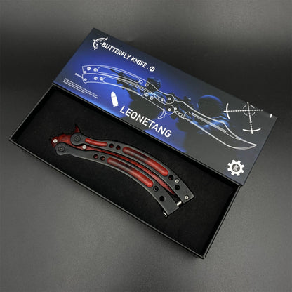 CS Butterfly Knife Doppler Ruby Unsharpened Balisong Trainer - Dull Blade Display Prop