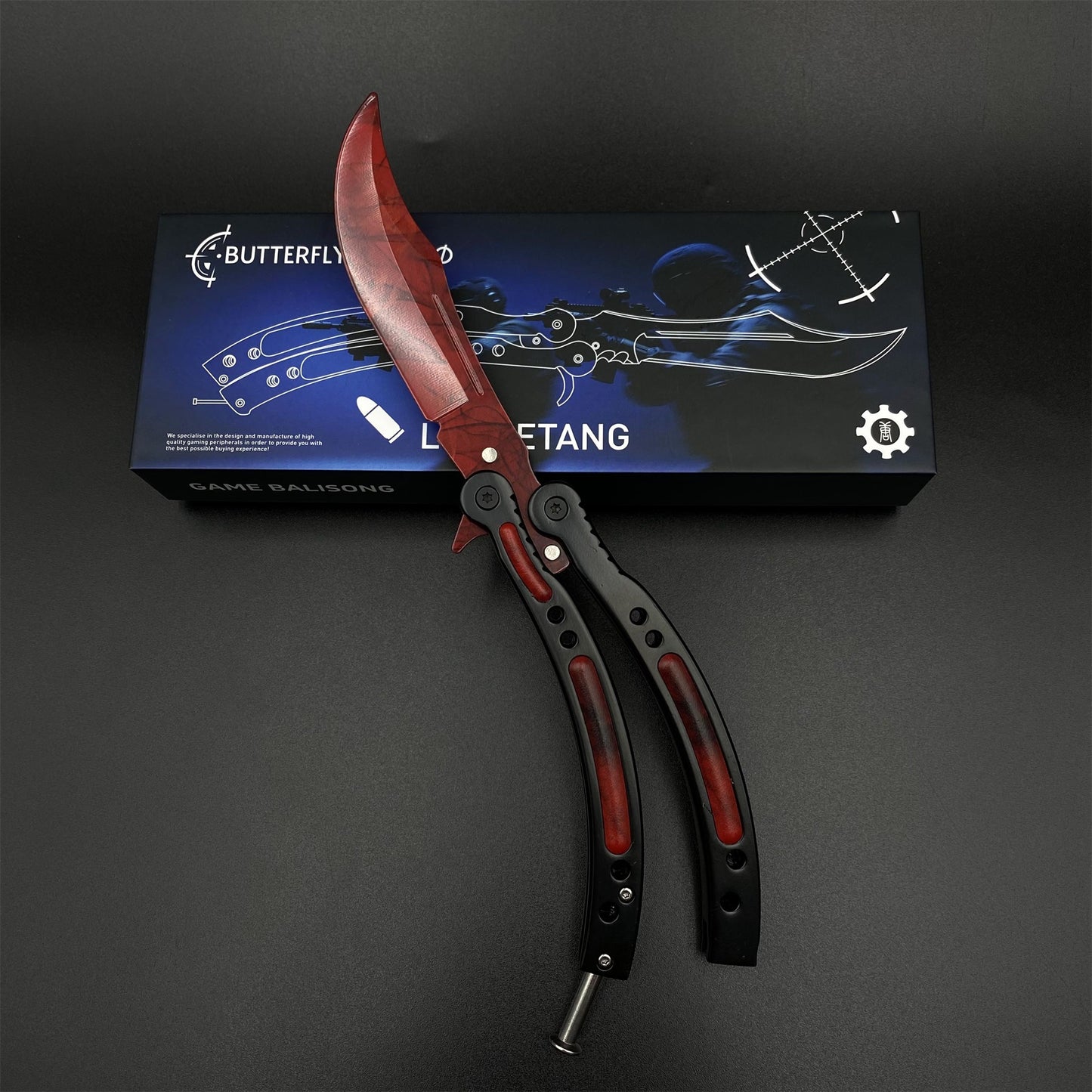 CS Butterfly Knife Doppler Ruby Unsharpened Balisong Trainer - Dull Blade Display Prop