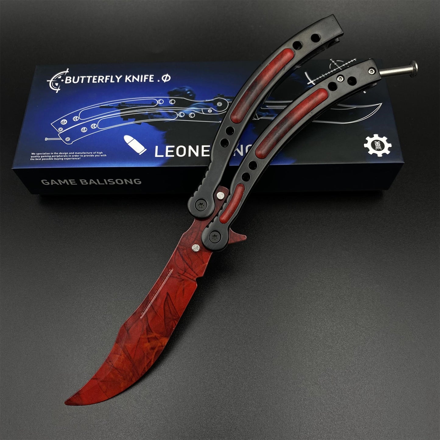 CS Butterfly Knife Doppler Ruby Unsharpened Balisong Trainer - Dull Blade Display Prop