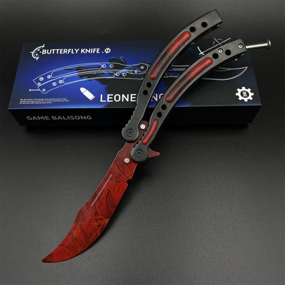 CS Butterfly Knife Doppler Ruby Unsharpened Balisong Trainer - Dull Blade Display Prop