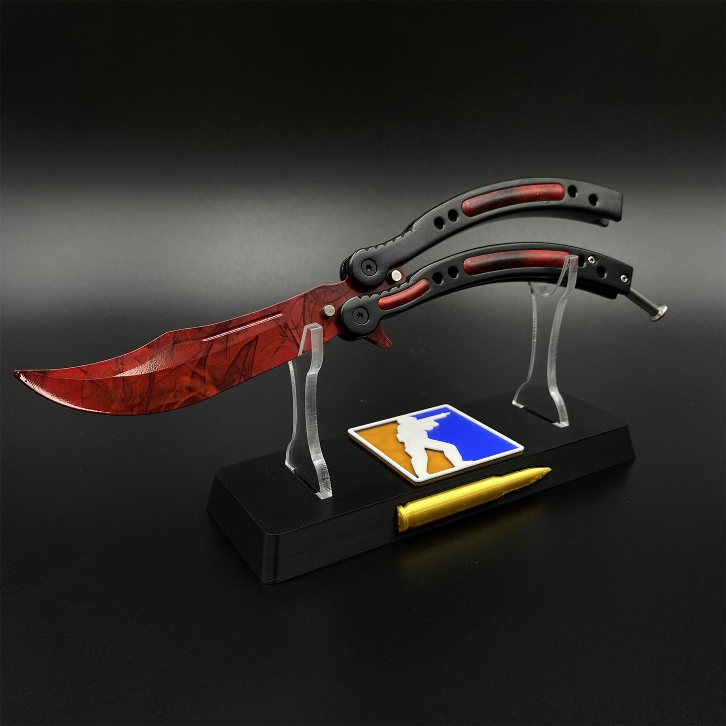 CS Butterfly Knife Doppler Ruby Unsharpened Balisong Trainer - Dull Blade Display Prop