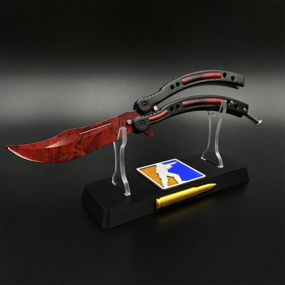 CS Butterfly Knife Doppler Ruby Unsharpened Balisong Trainer - Dull Blade Display Prop