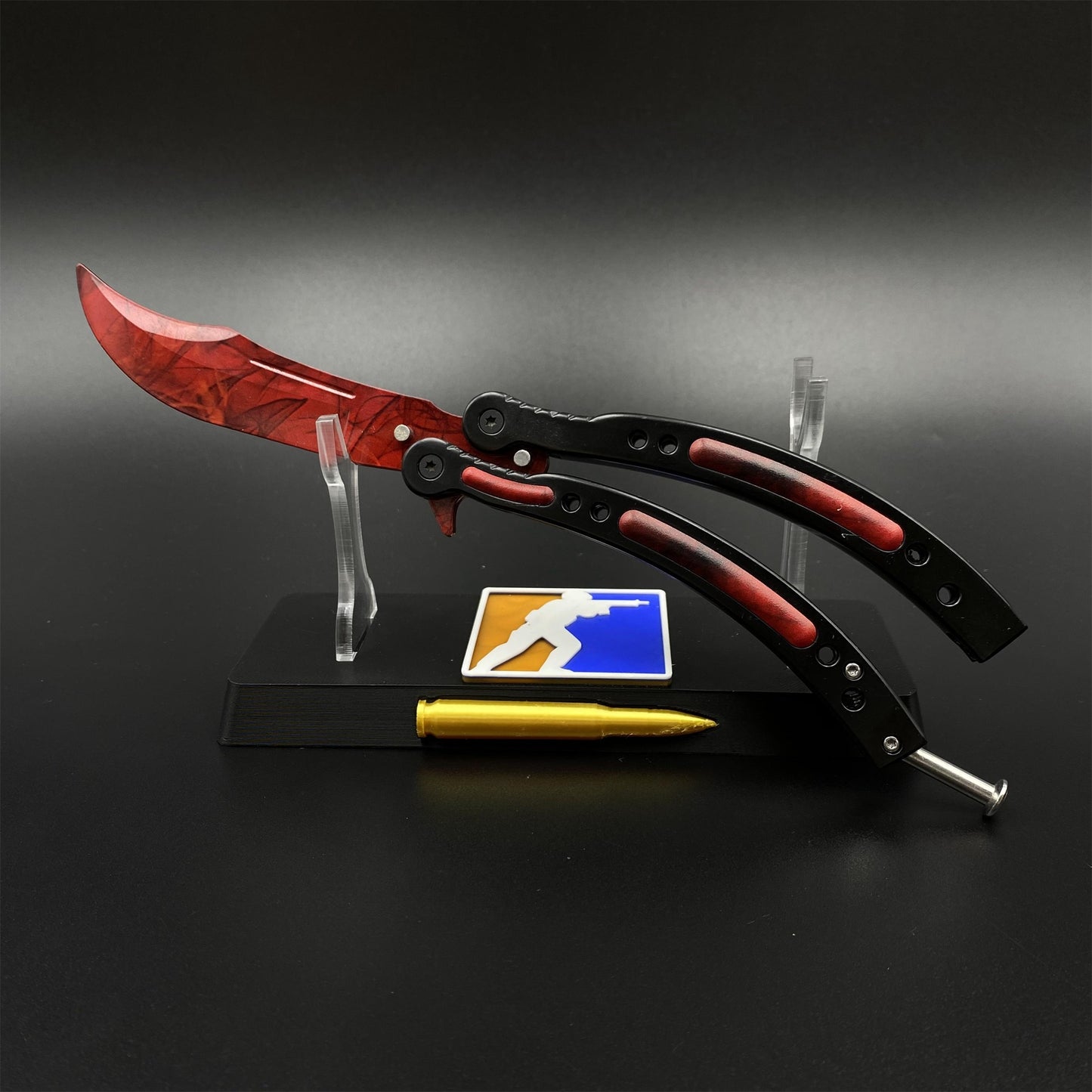 CS Butterfly Knife Doppler Ruby Unsharpened Balisong Trainer - Dull Blade Display Prop