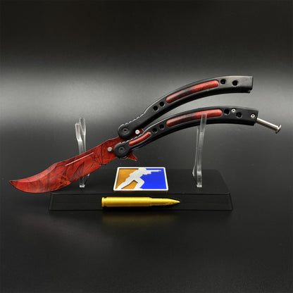 CS Butterfly Knife Doppler Ruby Unsharpened Balisong Trainer - Dull Blade Display Prop