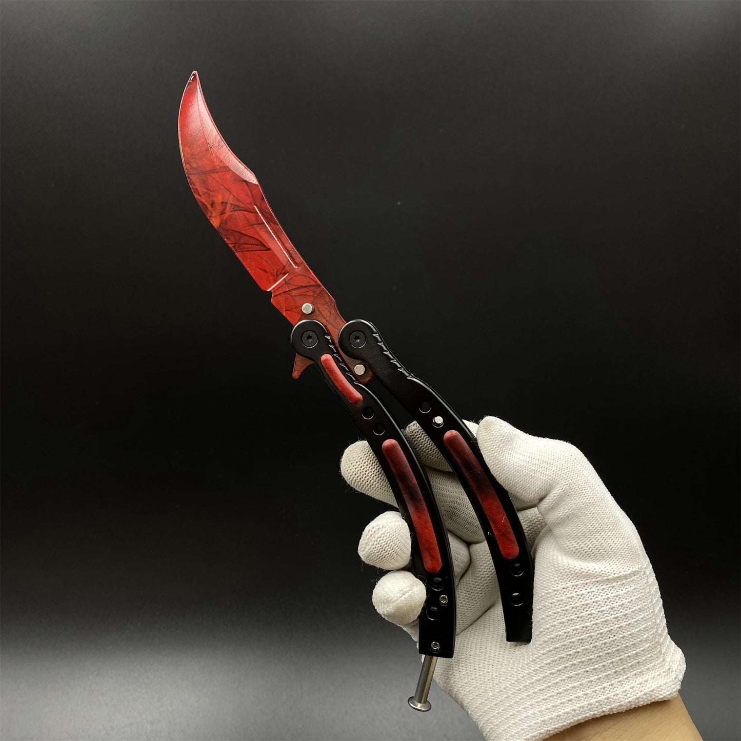 CS Butterfly Knife Doppler Ruby Unsharpened Balisong Trainer - Dull Blade Display Prop