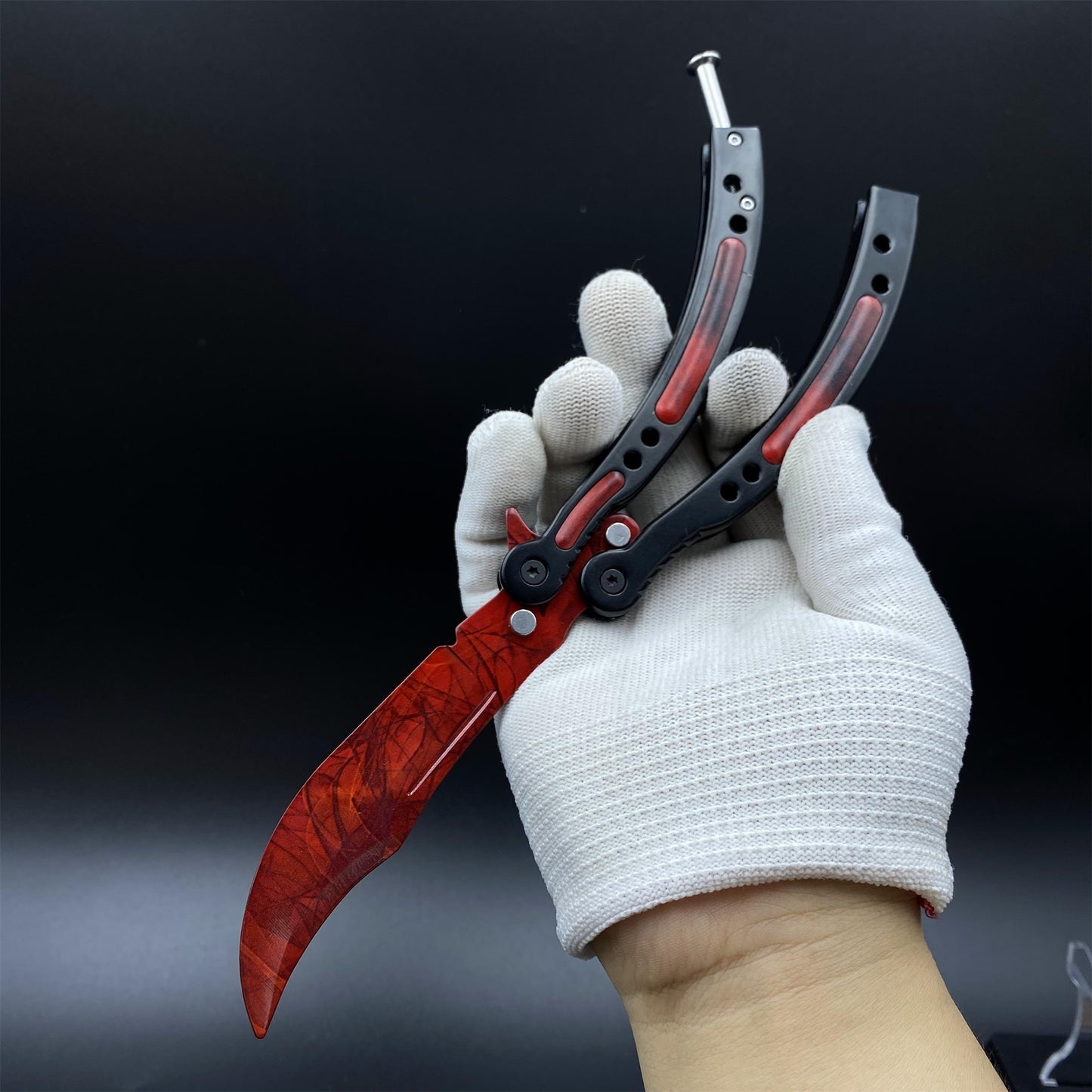 CS Butterfly Knife Doppler Ruby Unsharpened Balisong Trainer - Dull Blade Display Prop