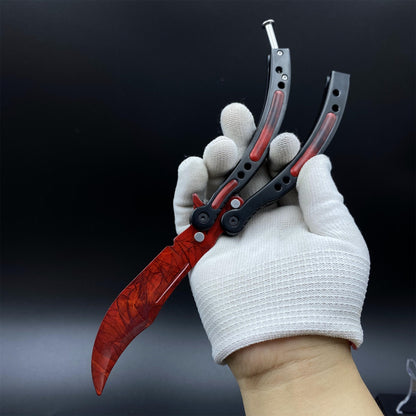 CS Butterfly Knife Doppler Ruby Unsharpened Balisong Trainer - Dull Blade Display Prop