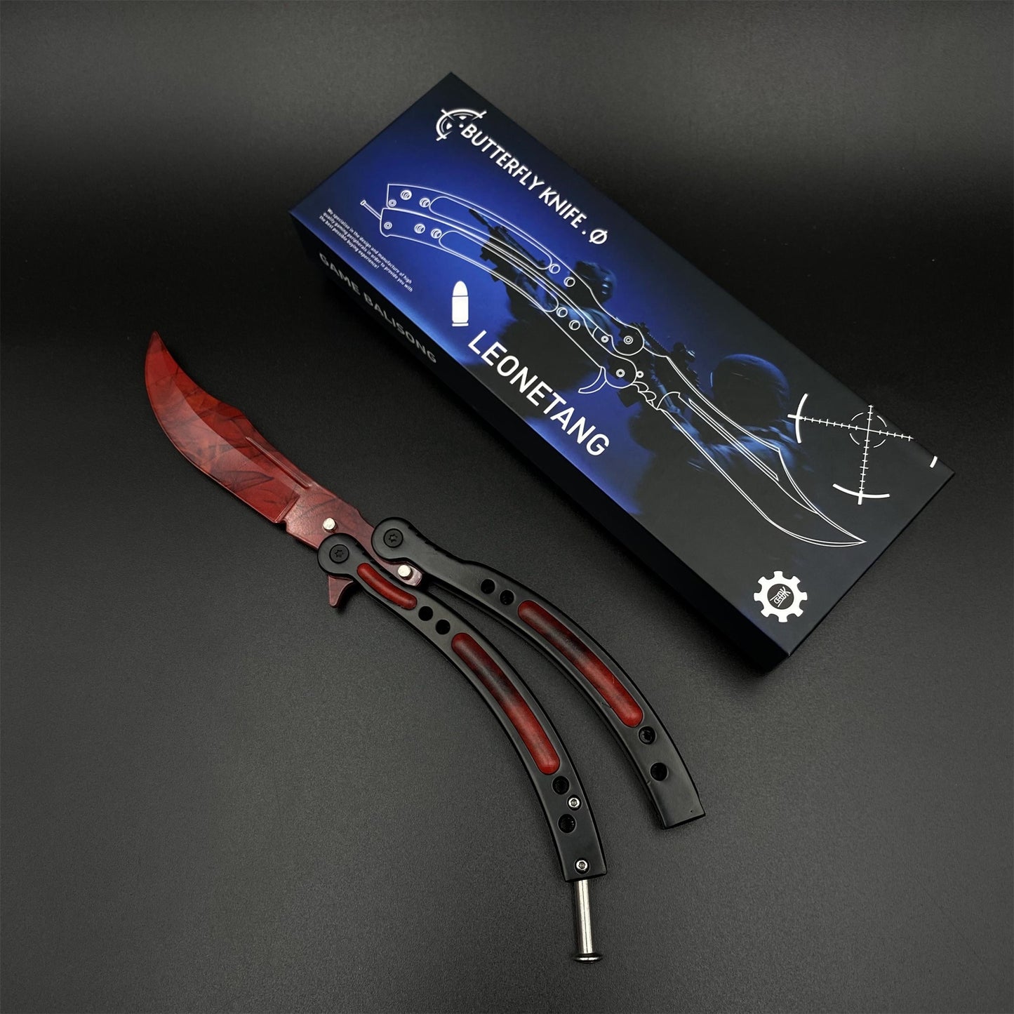 CS Butterfly Knife Doppler Ruby Unsharpened Balisong Trainer - Dull Blade Display Prop