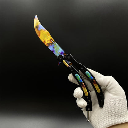 Case Hardened Blue Gem Butterfly Knife Trainer - Dull Blade Replica
