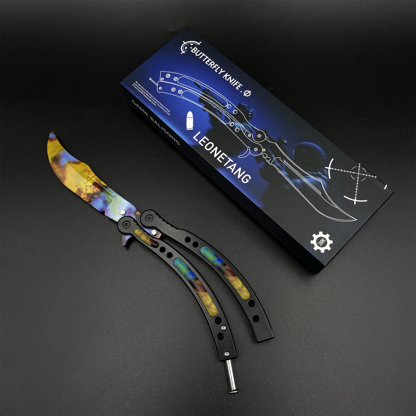 Case Hardened Blue Gem Butterfly Knife Trainer - Dull Blade Replica