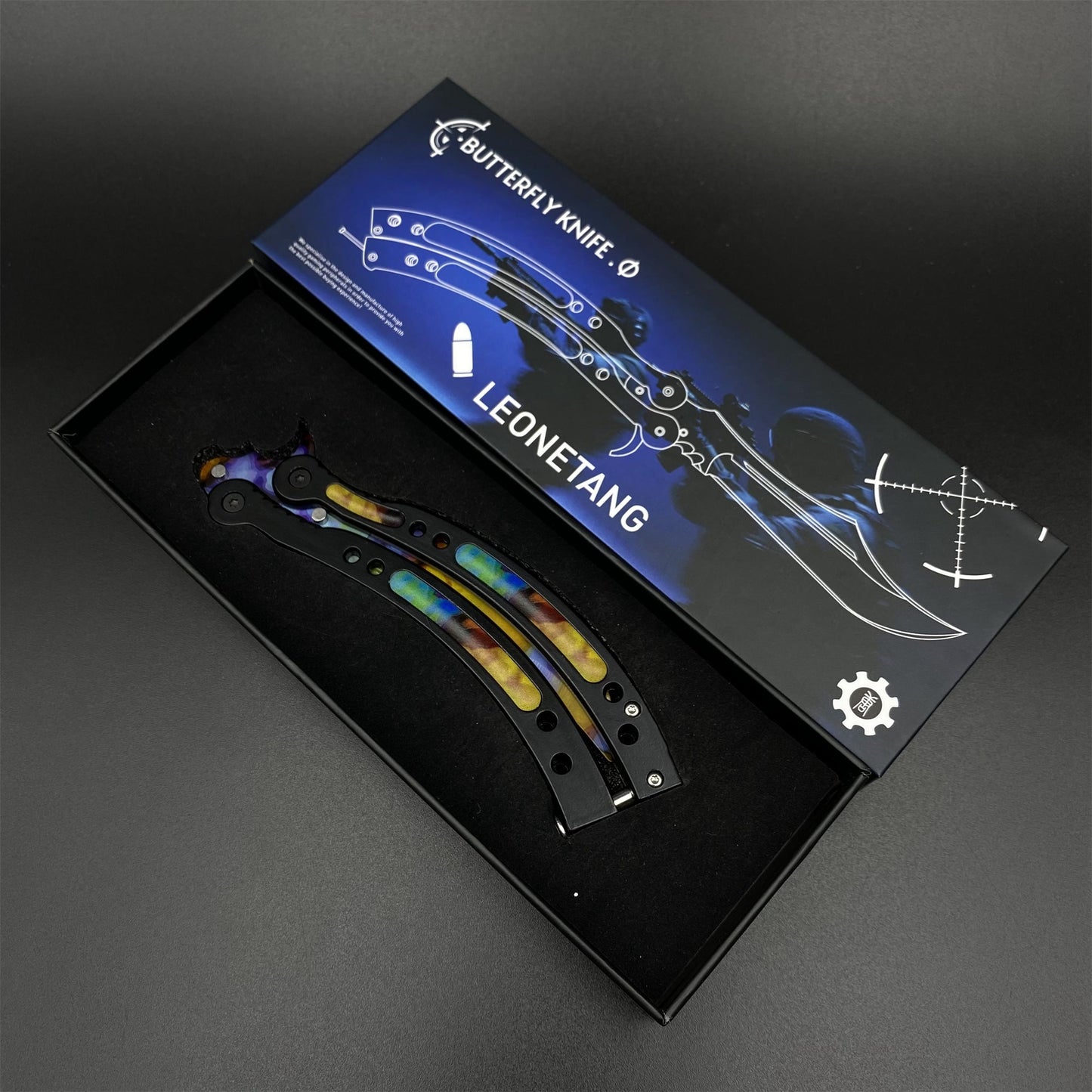 Case Hardened Blue Gem Butterfly Knife Trainer - Dull Blade Replica