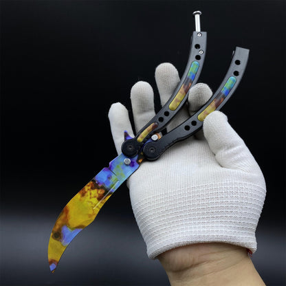 Case Hardened Blue Gem Butterfly Knife Trainer - Dull Blade Replica