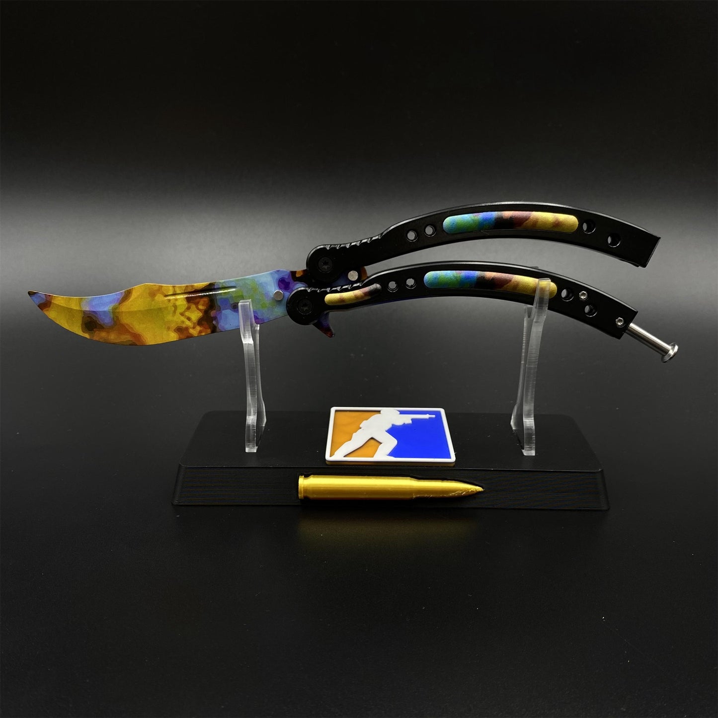 Case Hardened Blue Gem Butterfly Knife Trainer - Dull Blade Replica