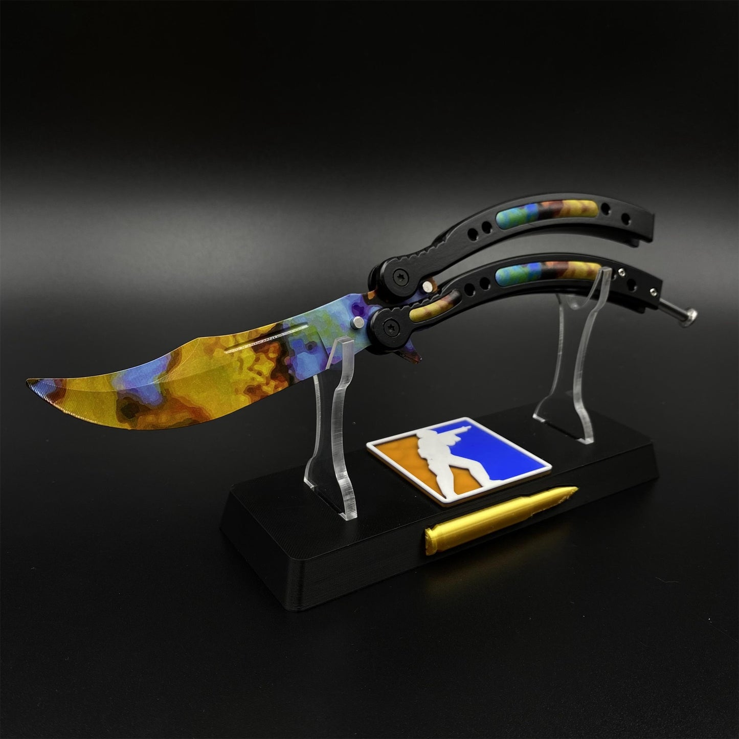 Case Hardened Blue Gem Butterfly Knife Trainer - Dull Blade Replica