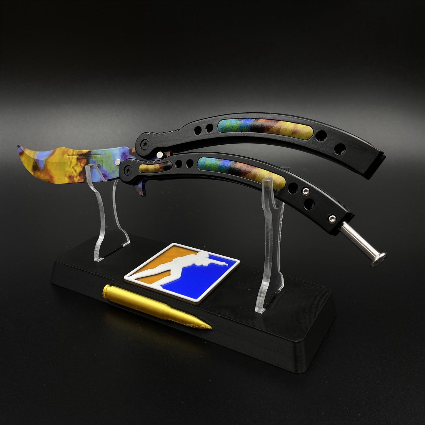 Case Hardened Blue Gem Butterfly Knife Trainer - Dull Blade Replica