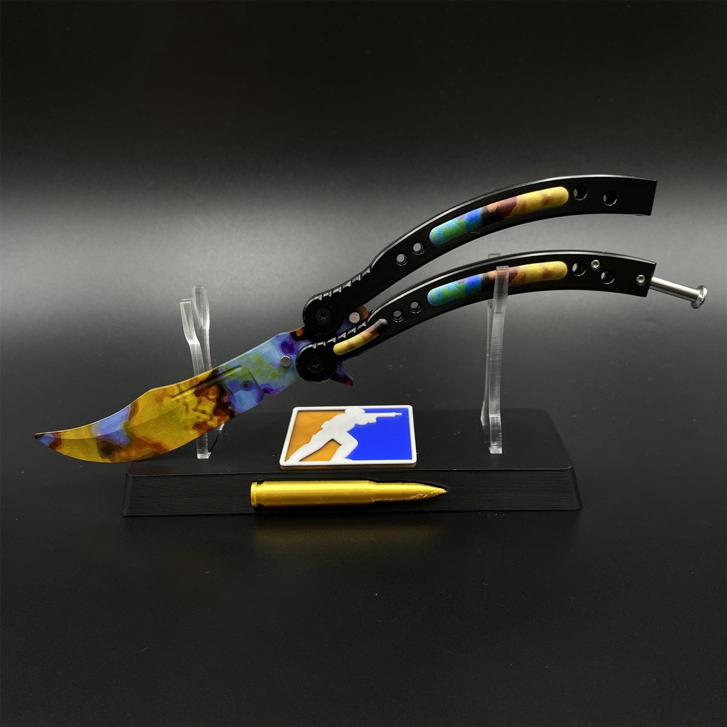 Case Hardened Blue Gem Butterfly Knife Trainer - Dull Blade Replica