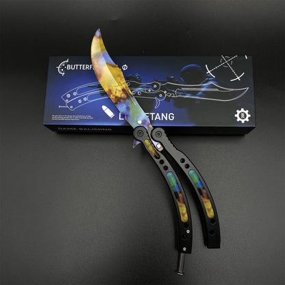 Case Hardened Blue Gem Butterfly Knife Trainer - Dull Blade Replica