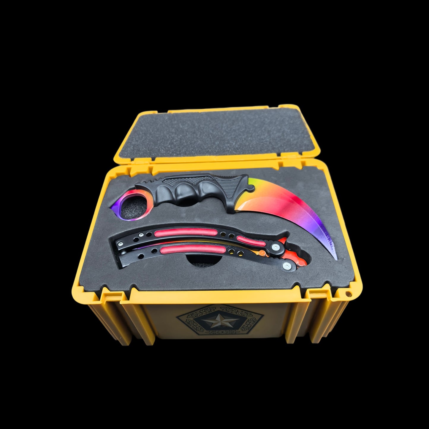 Fade Doppler Lore Case Hardened Gamma Case Balisong Karambit 2 in 1 Gift Box