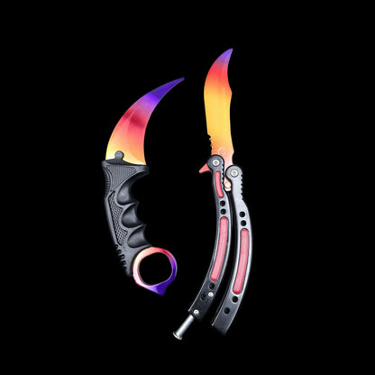 Fade Doppler Lore Case Hardened Gamma Case Balisong Karambit 2 in 1 Gift Box