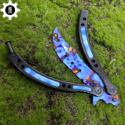 Case Hardened Blue Gem Seed Balisong Game Butterfly Knife 