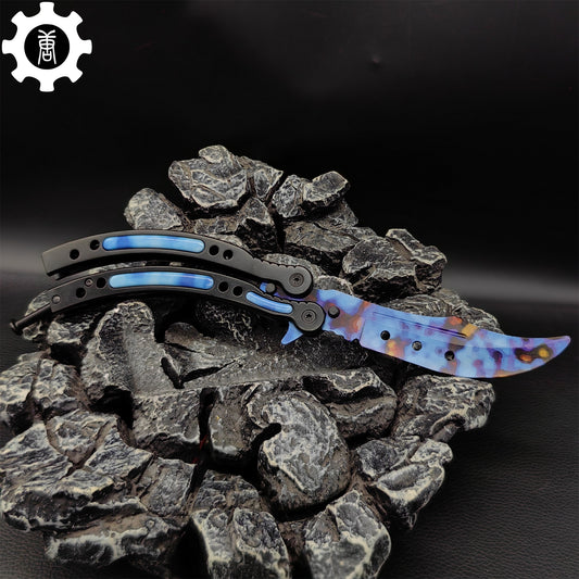 Case Hardened Blue Gem Seed Balisong Game Butterfly Knife 