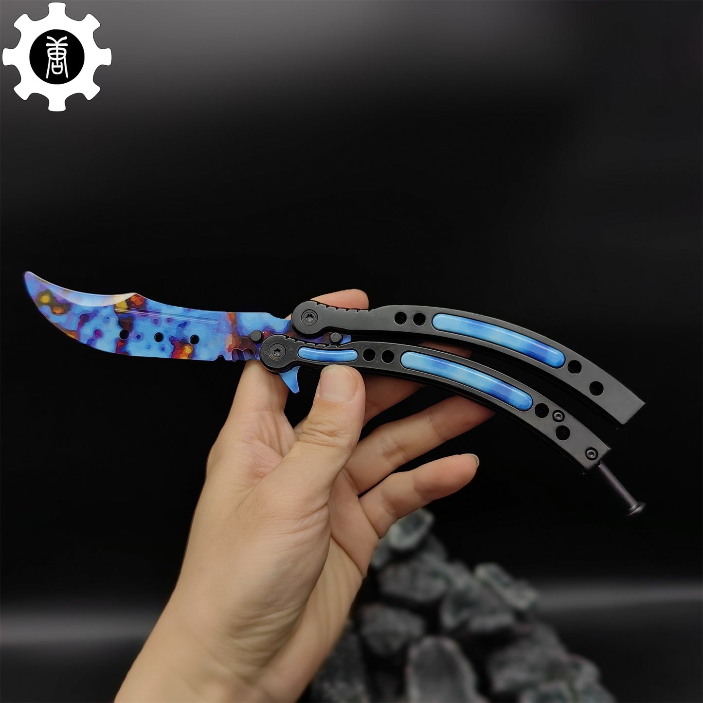 Case Hardened Blue Gem Seed Balisong Game Butterfly Knife 
