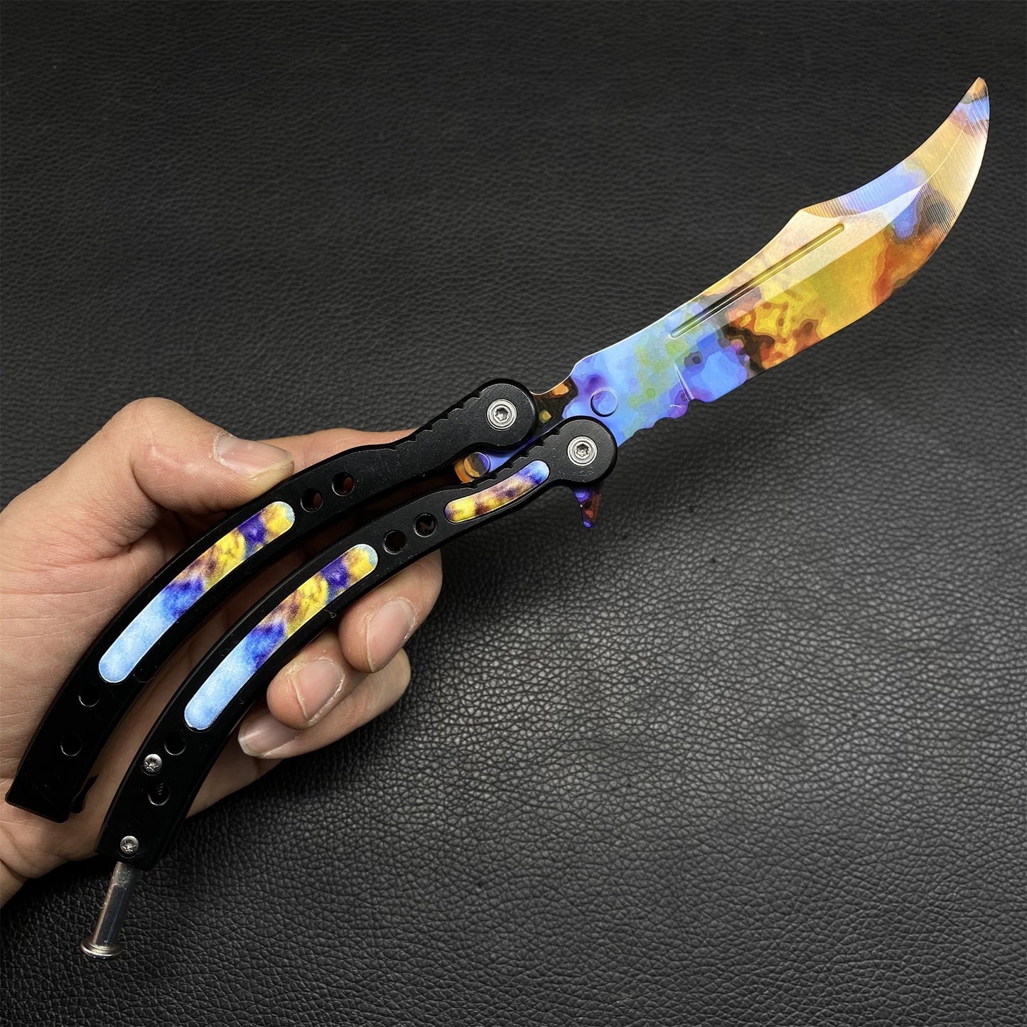 Case Hardened Blunt Blade Karambit Trainer & Balisong Butterfly Knife Trainer 2 in 1 Pack Gift Box