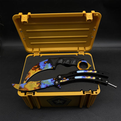 Fade Doppler Lore Case Hardened Gamma Case Balisong Karambit 2 in 1 Gift Box